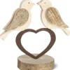 2 Oiseaux En Bois Sur Un Coeur, 9 Cm