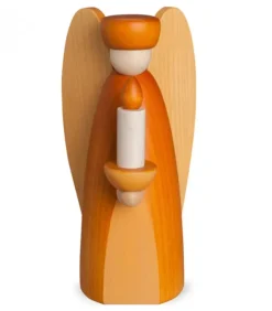 Ange De Noël En Bois Jaune Avec Bougie