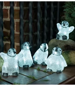 Bebes Pingouins Lumineux Led En Acrylique, 12,5 Cm