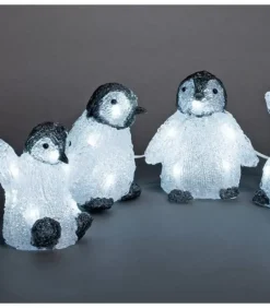 Bebes Pingouins Lumineux Led En Acrylique, 12,5 Cm