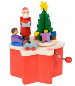 Boite A Musique A Manivelle Rouge, Père Noël Et Enfant