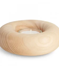 Bougeoir En Bois De Frene Blanc , 12 Cm