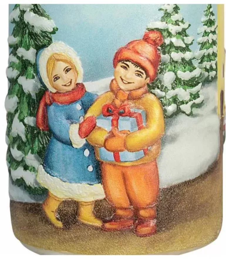 Bougie Décorative De Noël, Motif Vintage Enfant Et Village
