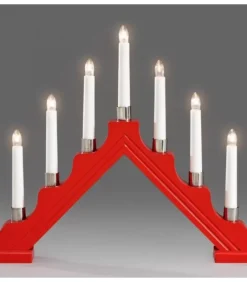 Chandelier À 7 Branches En Bois, Rouge