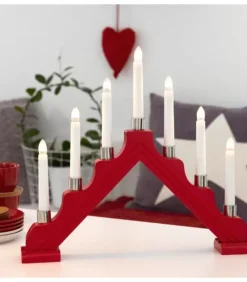 Chandelier À 7 Branches En Bois, Rouge