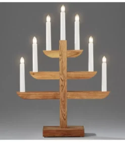 Chandelier 7 Branches En Bois De Chene Huile, 46 Cm