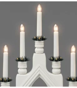 Chandelier Blanc À 7 Branches, Bougies Electriques