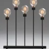 Chandelier Led 5 Ampoules Rondes Ambrees En Metal Noir, 54 Cm