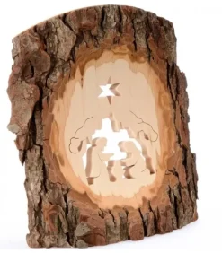 Crèche A Poser En Ecorce De Bois, 18 Cm