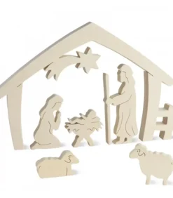 Crèche De Noël Avec Nativite, Bois Naturel, 15 Cm