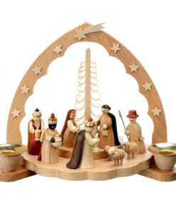 Crèche De Noël En Bois Avec Bougeoir 18 Cm
