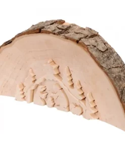 Crèche De Noël En Relief, Taillee Dans Un Rondin De Bois, 12 Cm