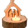 Crèche De Noël Sur Rondin De Bois Avec Bougeoir