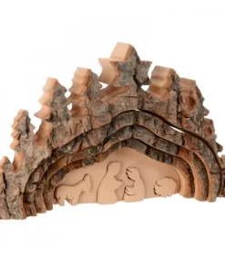 Crèche De Noël Taillee Dans Une Ecorce De Bois, Motif Grotte, 20 Cm