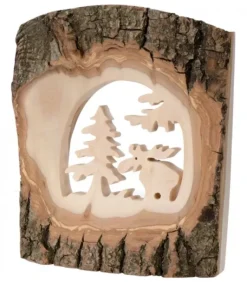 Déco Bois En Ecorce, Motif Elan Dans La Foret, 18 Cm