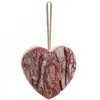 Déco De Noël, Coeur En Bois A Suspendre A Ruban Dore, 9 Cm