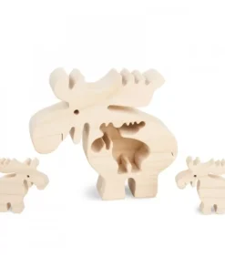 Elan En Bois Avec Deux Enfants, 10 Cm