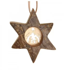 Etoile En Bois, Motif Cisele Crèche, 7 Cm