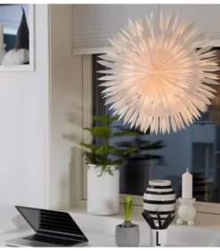 Etoile Lumineuse Electrique En Papier A Suspendre, Blanche, 60 Cm
