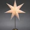 Etoile Lumineuse Electrique 7 Branches En Papier, Blanche, Sur Pied Laiton, 48 Cm