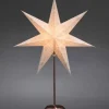 Etoile Lumineuse Electrique 7 Branches En Papier, Blanche, Sur Pied Cuivre 48 Cm