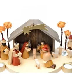 Grande Crèche De Noël En Bois Avec Personnages