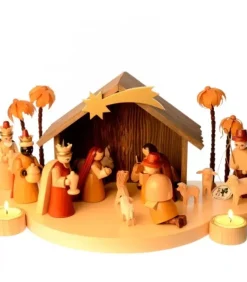 Grande Crèche De Noël En Bois Avec Personnages