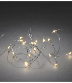 Guirlande Led A Pile, 20 Diodes Ambrees, Fil Argente