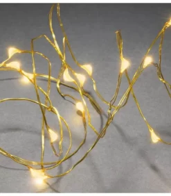 Guirlande Led A Pile, 20 Diodes Ambrees, Fil Laiton