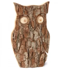 Hibou En Bois D'Ecorce, 16 Cm