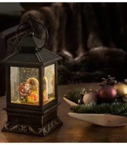 Lanterne De Noël À Neige A Led Avec Père Noël Et Enfants, 22 Cm