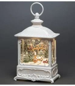 Lanterne De Noël Blanche, Père Noël Volant Au-Dessus D'Un Village