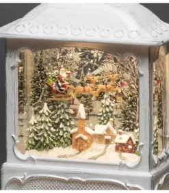 Lanterne De Noël Blanche, Père Noël Volant Au-Dessus D'Un Village