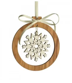 Pendentif En Bois D'Olivier 7Cm, Motif Cristal De Neige N°1