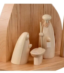 Petite Crèche Moderne En Bois Avec Un Palmier Et La Nativite