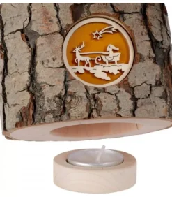 Photophore En Bois, 1 Motif Père Noël Et Traineau