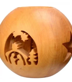 Photophore En Bois, Forme Spherique, Motif Crèche
