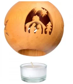 Photophore En Bois, Forme Spherique, Motif Crèche