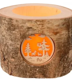 Photophore En Rondin De Bois, 1 Motif Animaux De La Foret