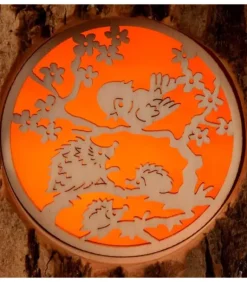 Photophore En Rondin De Bois, Avec 3 Motifs, Ecureuil, Chat Et Oiseaux