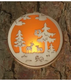 Photophore En Rondin De Bois Avec 3 Motifs Nature