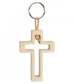 Porte-Clef En Bois Avec Croix Découpee, 5 Cm