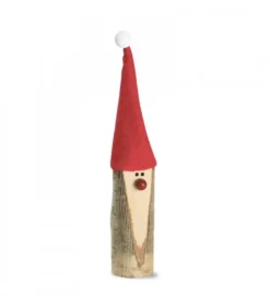 Père Noël En Bois Avec Nez Rouge Et Bonnet En Feutre, 15 Cm