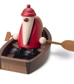 Père Noël En Bois Sur Une Barque