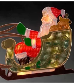 Père Noël Lumineux Avec Rennes Et Traineau