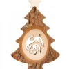 Sapin De Noël En Bois Avec Crèche Ciselee, 12 Cm