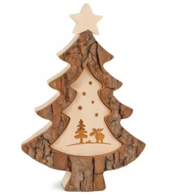 Sapin De Noël En Bois Avec Gravure Elan, 15 Cm