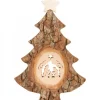 Sapin Noël En Bois Avec Crèche De Noël Ciselee, 18 Cm