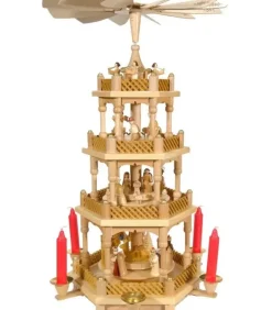 Superbe Weihnachtspyramid D'Allemagne A 3 Etages En Bois Naturel