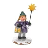 Village De Noël Miniature, Fillette Avec Etoile